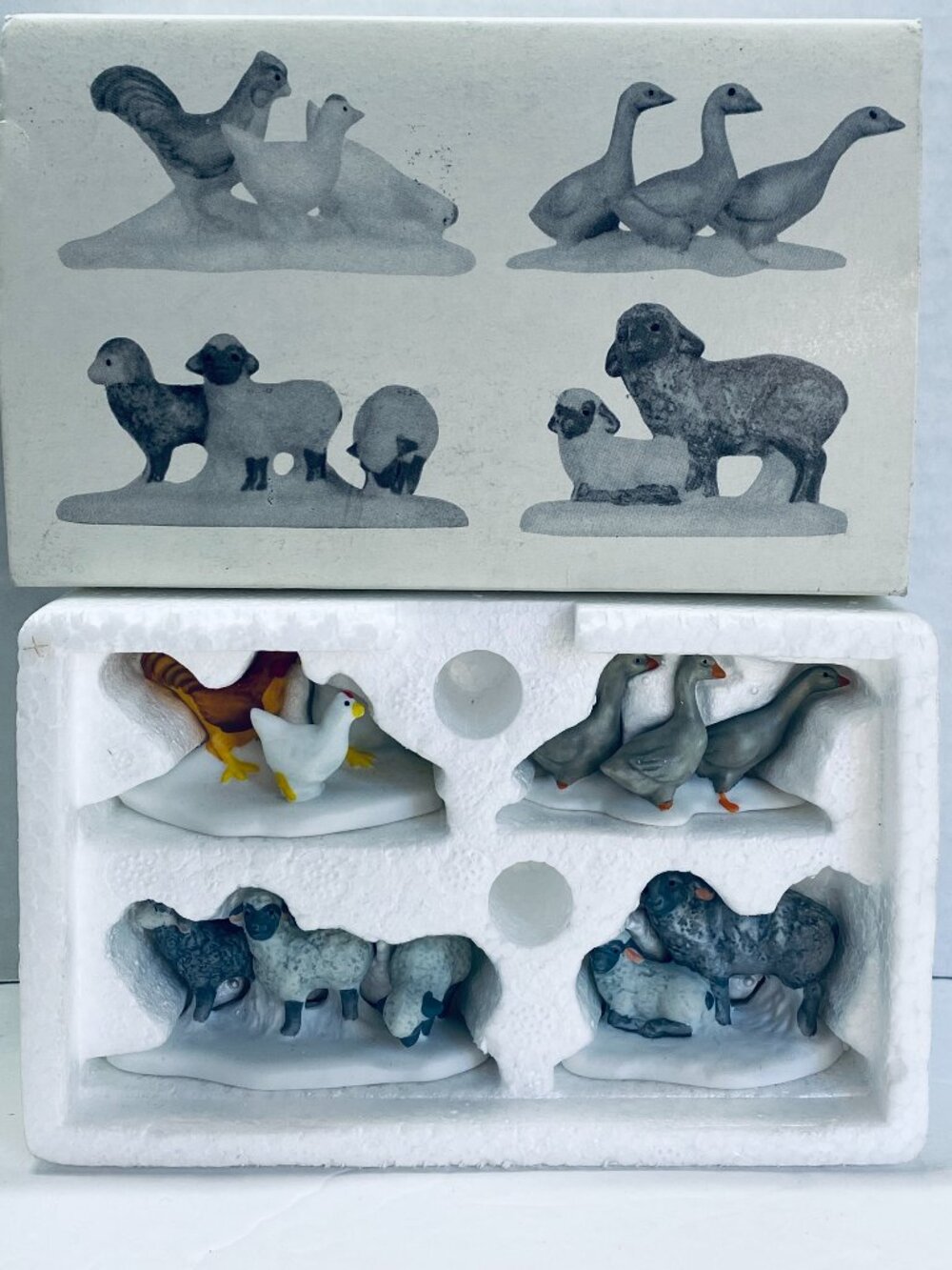 VNTG Dept 56 "Farm Animals" #59455 HVC New England Village Series 1989 S/4 Boxed